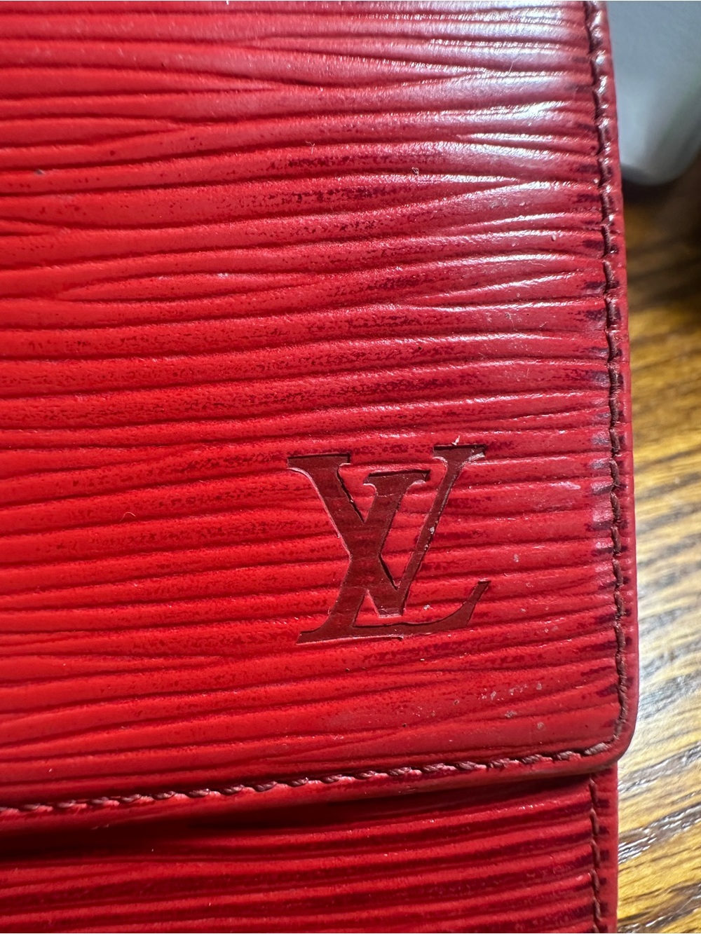 Louis Vuitton Red Epi Leather Compact Wallet with Embossed LV